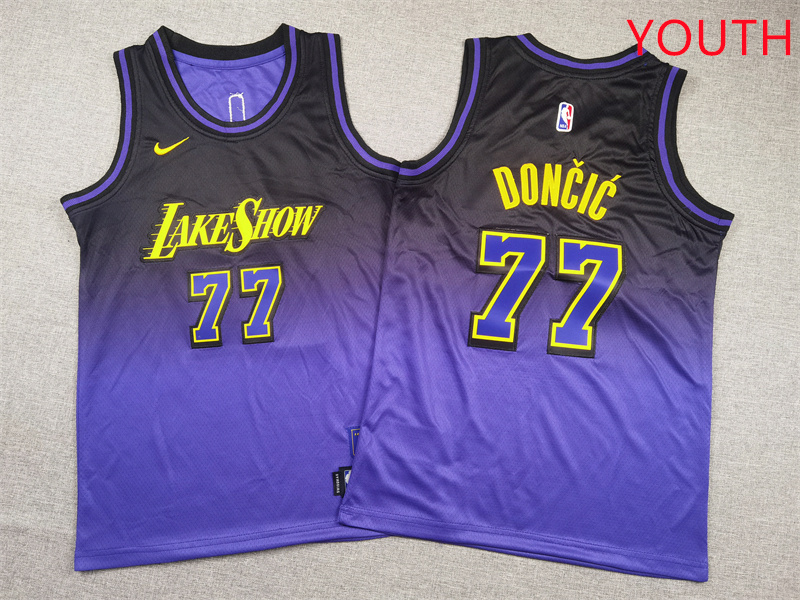 Youth Los Angeles Lakers #77 Doncic Purple Nike 2025 NBA Jersey style 1->youth nba jersey->Youth Jersey